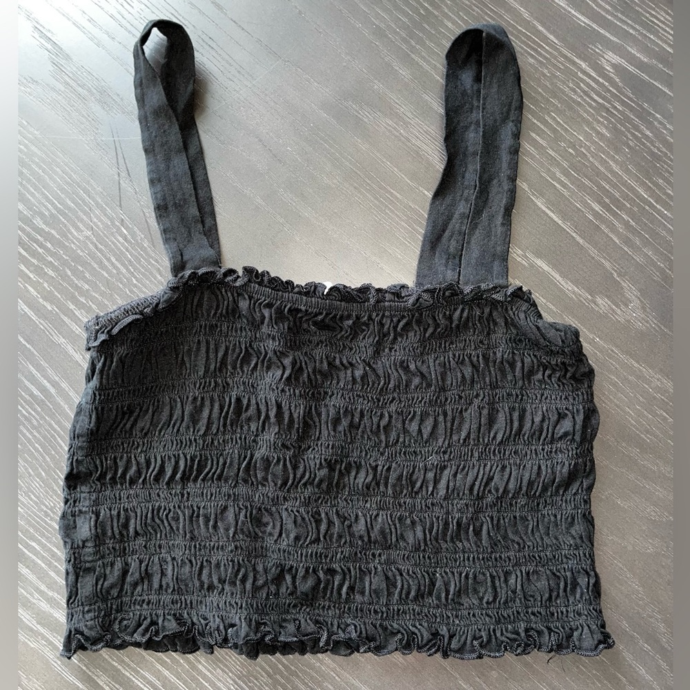 American Eagle Outfitters Black Smocked Crop Top